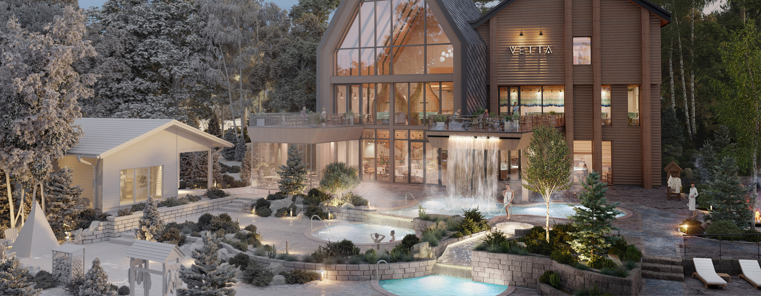 3D EXTERIOR RENDERING OF SPA COMPLEX IN CANADA